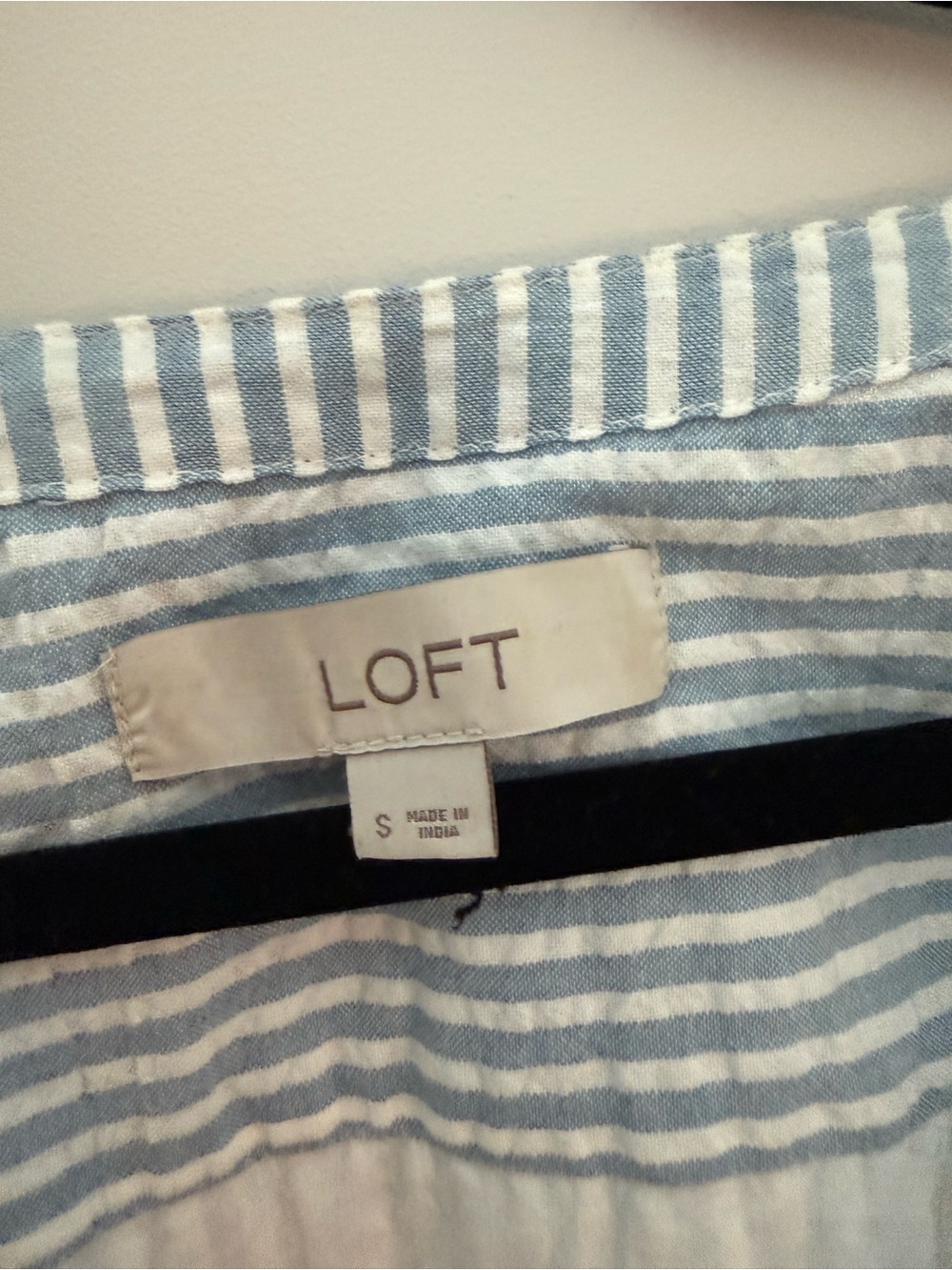 LOFT Light Blue & White Striped Tie-Waist Midi Shirt Dress - Picture 2 of 3